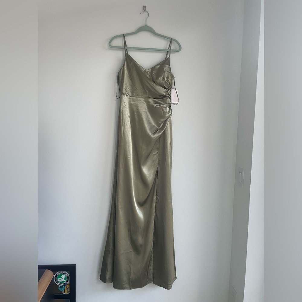Birdy Grey Satin Maxi Dress in Olive